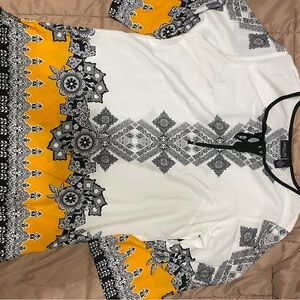 Women's White and Yellow Patterned Top